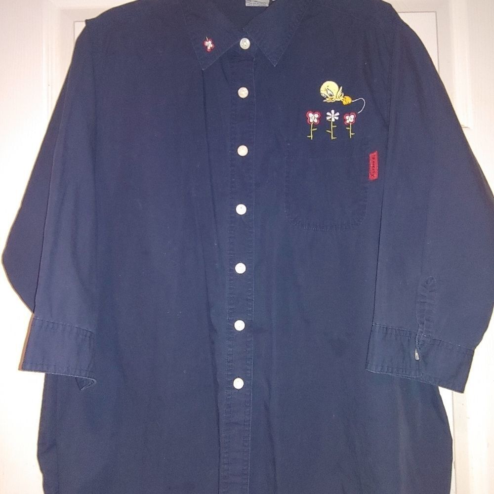 TWEETY BIRD LOONEY TUNES Navy Blue 3/4 length sleeve. Woman Size 18W/20W.